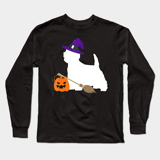 Westie West Highland Terrier Witch Hat Halloween Dog Costume Long Sleeve T-Shirt by SabraAstanova